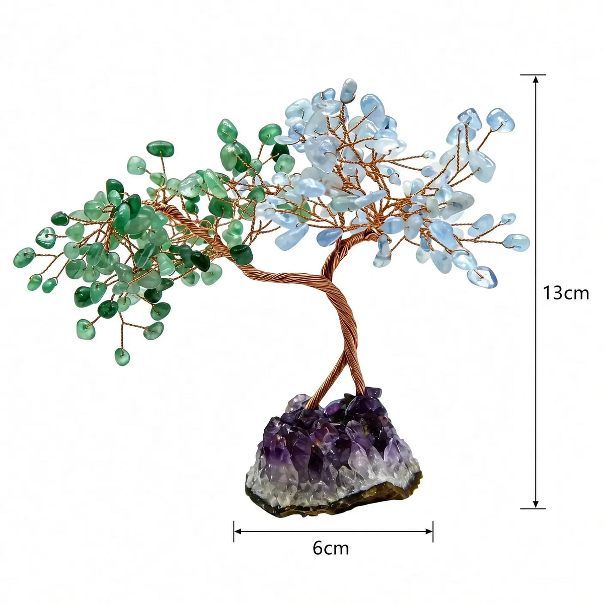 Rose quartz and aquamarine crystal tree, 14cm high and 9cm wide