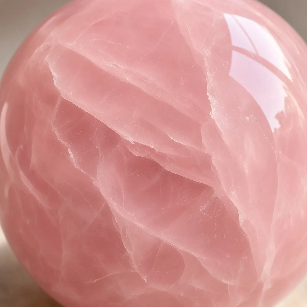 Close-up of rose quartz sphere with natural pink veining