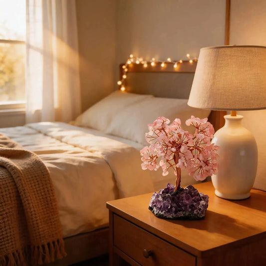 CHIGROVE Rose Quartz Crystal Tree with Amethyst Base | Healing Home Decor for Meditation & Gifts - ChiGrove