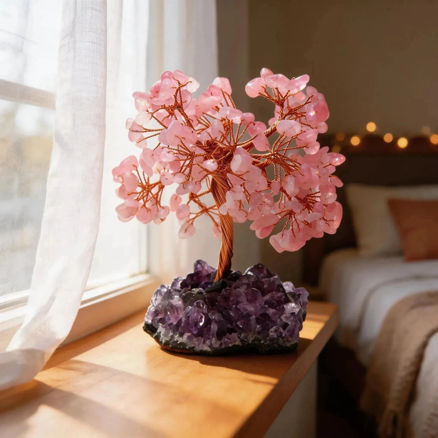 CHIGROVE Rose Quartz Crystal Tree with Amethyst Base | Healing Home Decor for Meditation & Gifts - ChiGrove