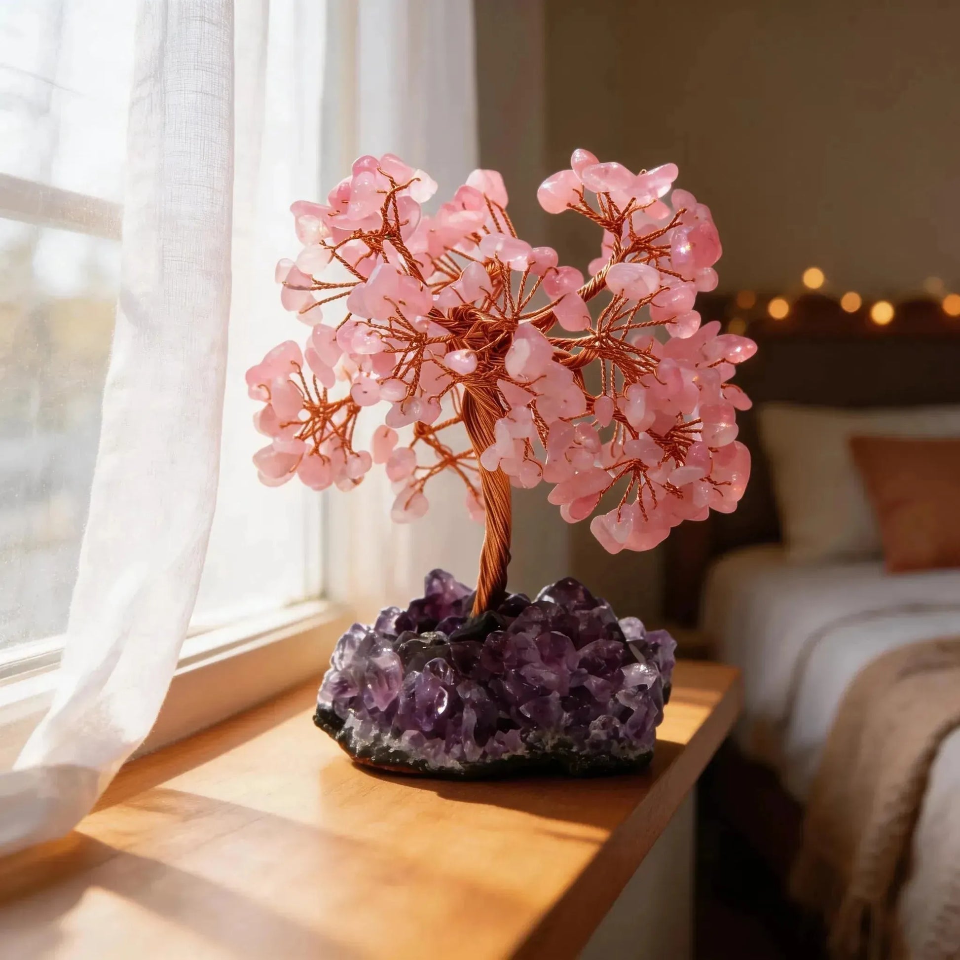 CHIGROVE Rose Quartz Crystal Tree with Amethyst Base | Healing Home Decor for Meditation & Gifts - ChiGrove