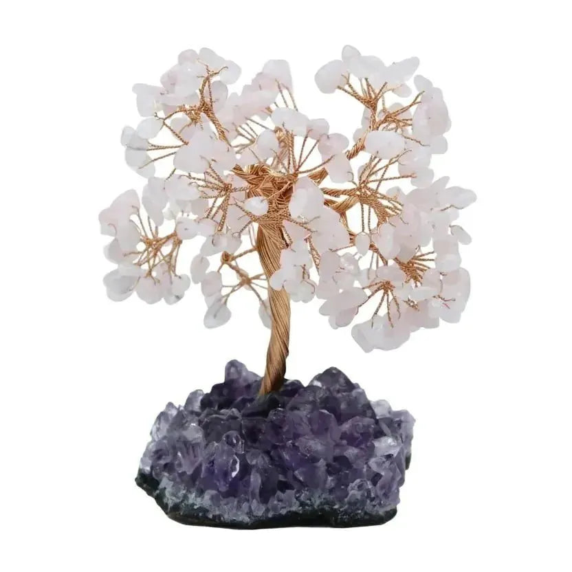 CHIGROVE Rose Quartz Crystal Tree with Amethyst Base | Healing Home Decor for Meditation & Gifts - ChiGrove