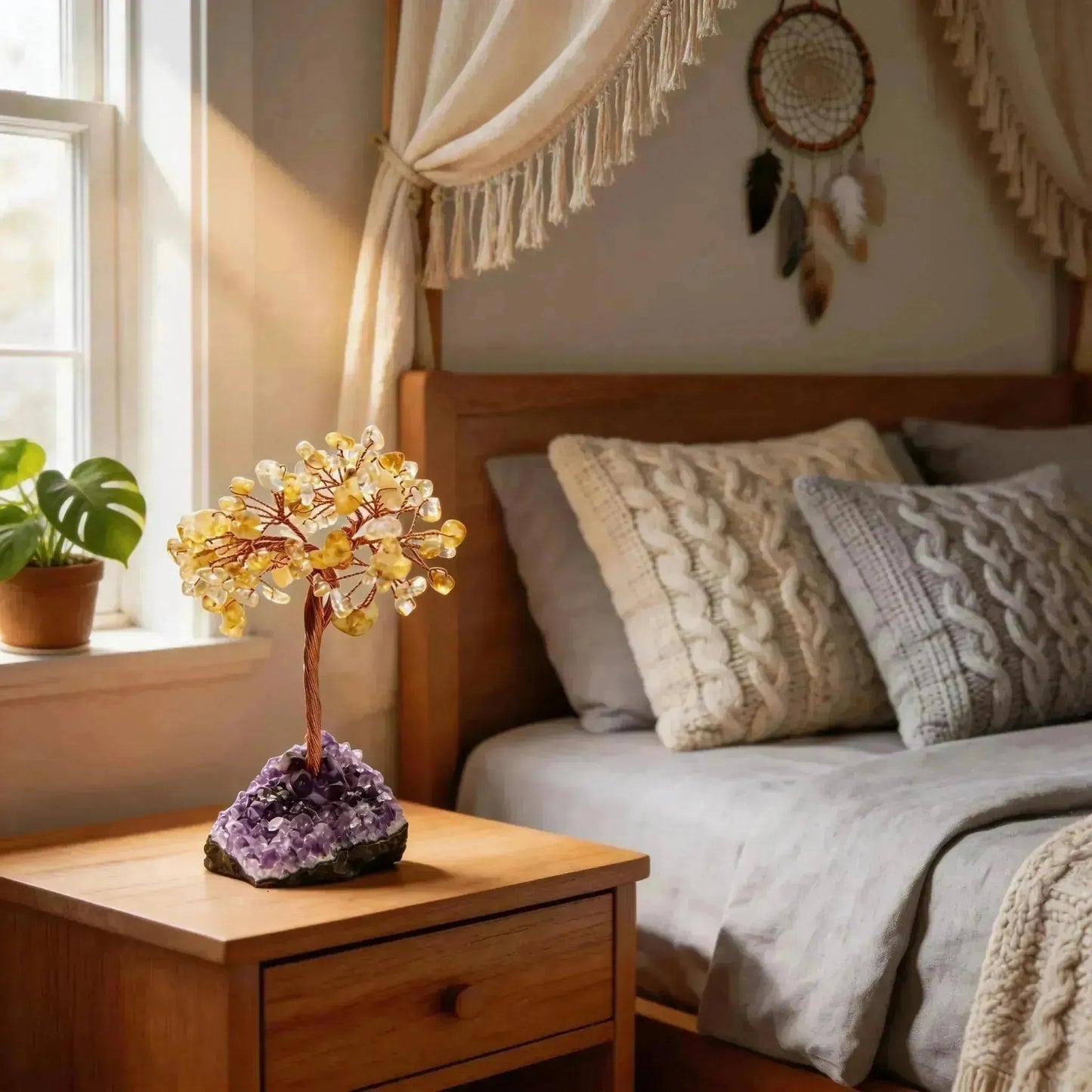 CHIGROVE Natural Citrine Crystal Money Tree with Amethyst Base | Healing Feng Shui Decor for Wealth & Good Luck - ChiGrove