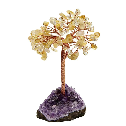 CHIGROVE Natural Citrine Crystal Money Tree with Amethyst Base | Healing Feng Shui Decor for Wealth & Good Luck - ChiGrove