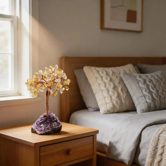 CHIGROVE Natural Citrine Crystal Money Tree with Amethyst Base | Healing Feng Shui Decor for Wealth & Good Luck - ChiGrove