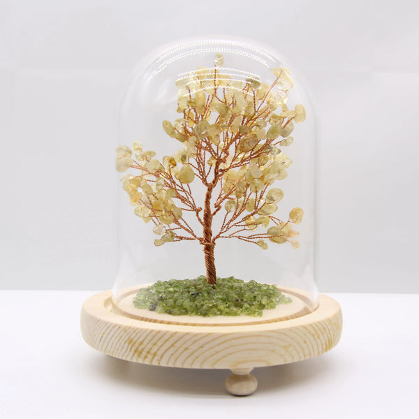 Citrine Crystal Tree of Life LED Lamp with Glass Dome - Money Tree for Abundance & Positive Energy
