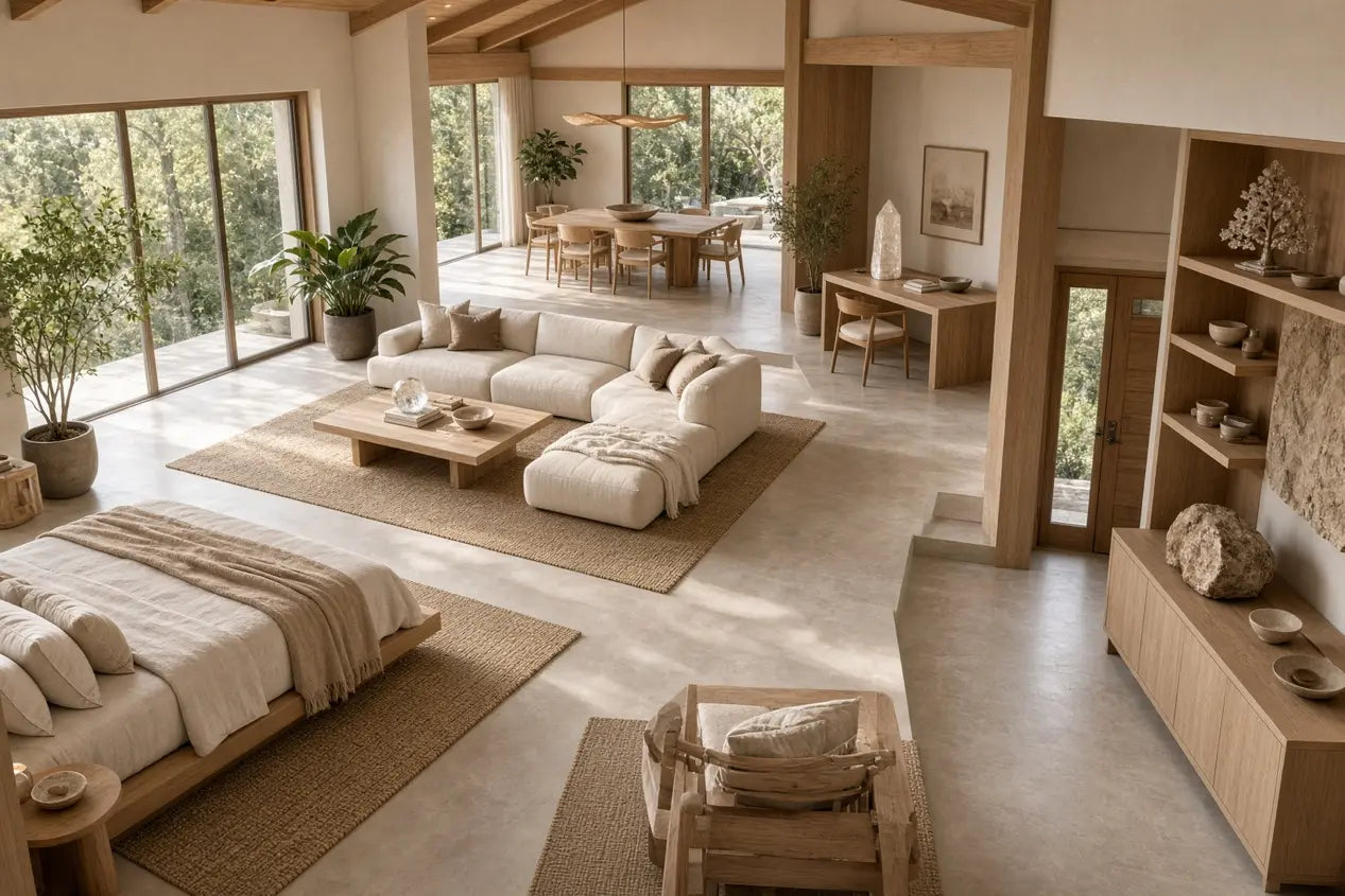 Crystals styled through an open-plan home