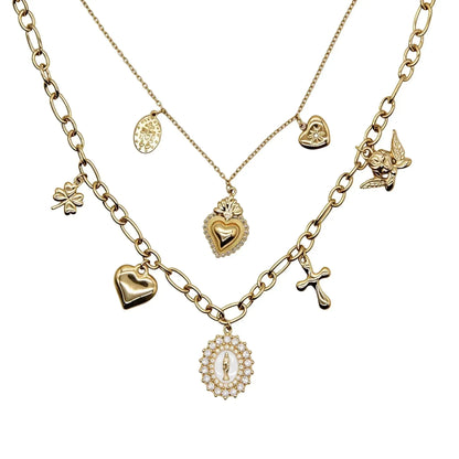 CHIGROVE 14K Gold Plated Layered Charm Necklace | Religious Virgin Mary Cross Jewelry for Women Daily Wear - ChiGrove