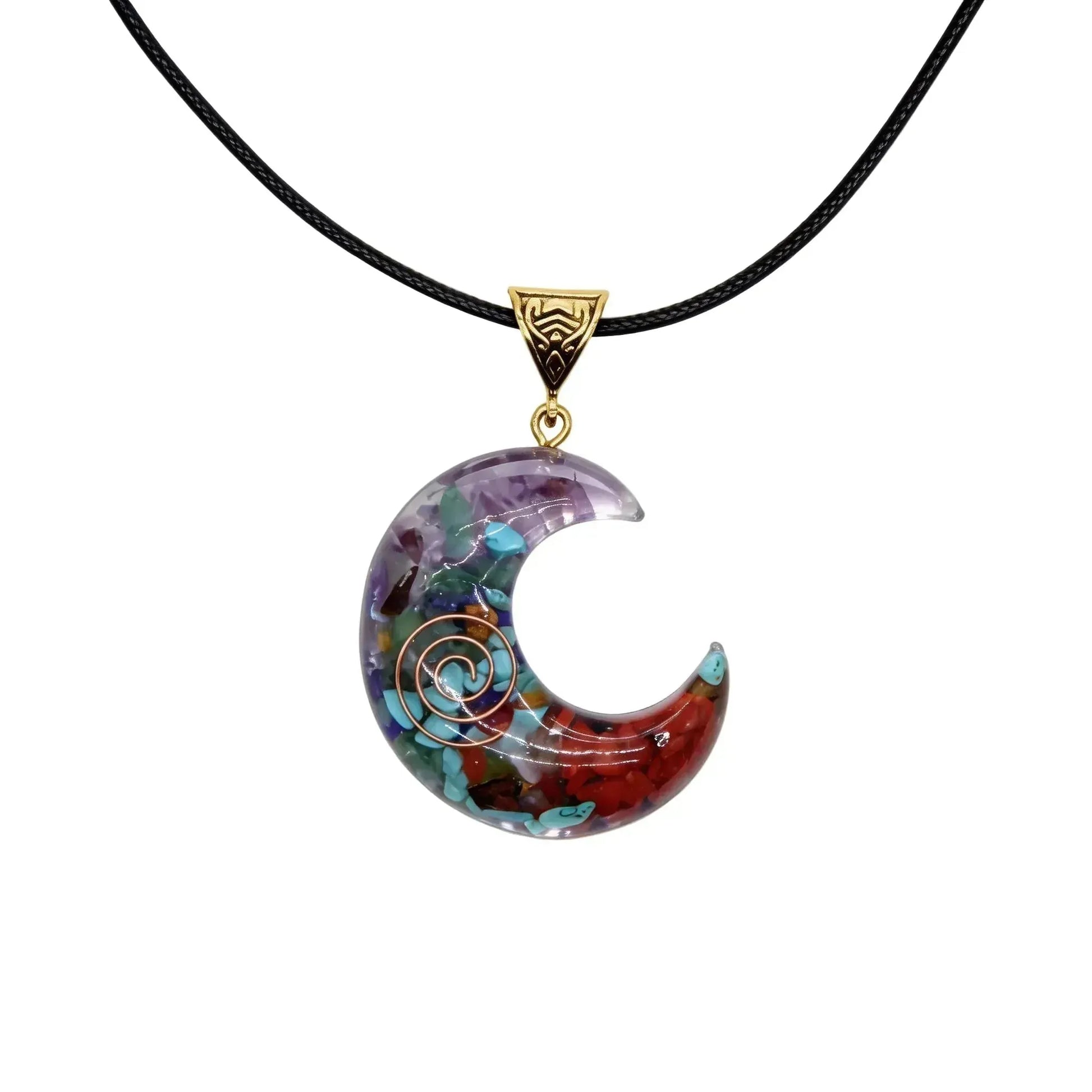 CHIGROVE 7 Chakra Crescent Moon Crystal Necklace | Healing Energy Jewelry for Meditation & Self Care - ChiGrove