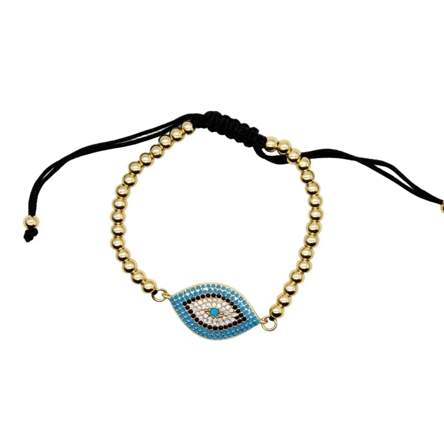 CHIGROVE Blue Evil Eye Gold Beaded Bracelet | Adjustable Lucky Protection Jewelry for Women Daily Wear - ChiGrove