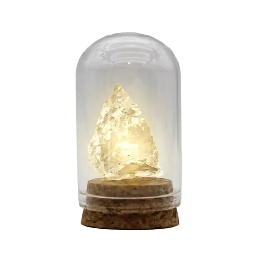 CHIGROVE Citrine Crystal Display in Glass Cloche | Healing Crystal Desktop for Meditation, Home Decor - ChiGrove
