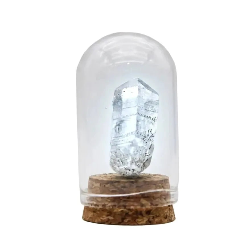 CHIGROVE Clear Quartz Crystal in Glass Cloche | Natural Healing Crystal Desktop Decor for Meditation, Home Display & Spiritual Gift - ChiGrove