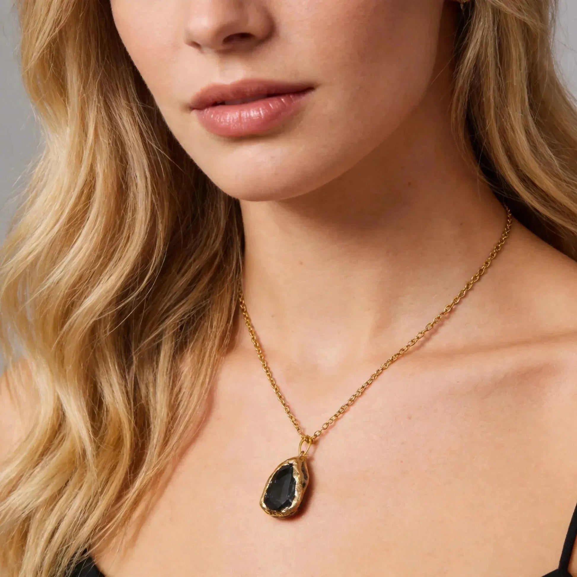 CHIGROVE Gold Wrapped Natural Black Crystal Pendant Necklace | Healing Jewelry for Women Meditation Gifts - ChiGrove