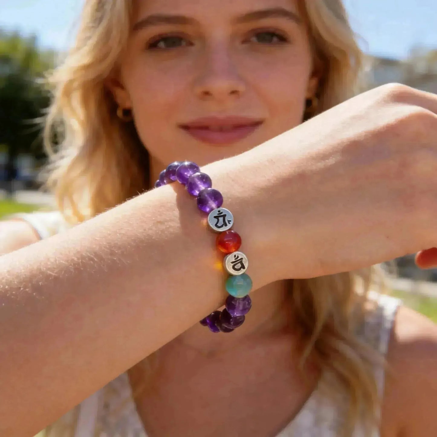 CHIGROVE Natural Amethyst 7 Chakra Healing Bracelet | Energy Jewelry for Meditation Self Care - ChiGrove