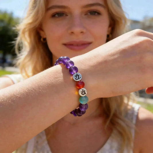 CHIGROVE Natural Amethyst 7 Chakra Healing Bracelet | Energy Jewelry for Meditation Self Care - ChiGrove
