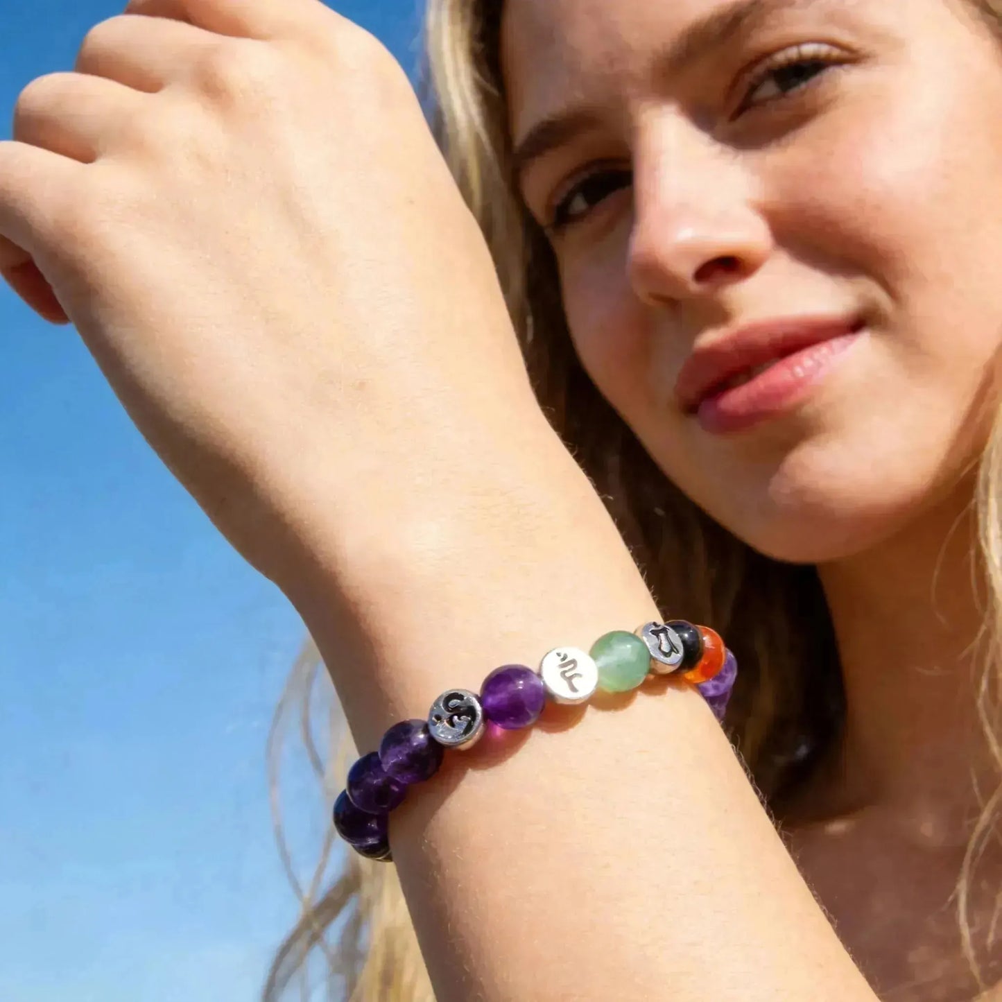 CHIGROVE Natural Amethyst 7 Chakra Healing Bracelet | Energy Jewelry for Meditation Self Care - ChiGrove