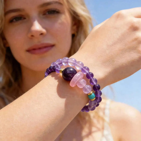 CHIGROVE Natural Amethyst Double Laye Bracelet | Healing Crystal Jewelry for Love & Daily Wear - ChiGrove