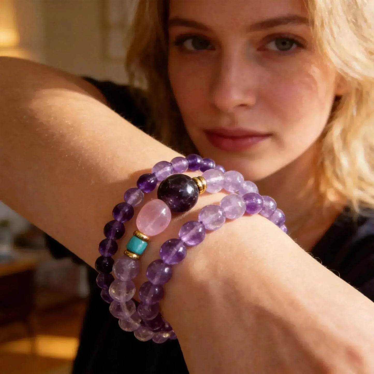 CHIGROVE Natural Amethyst Double Laye Bracelet | Healing Crystal Jewelry for Love & Daily Wear - ChiGrove