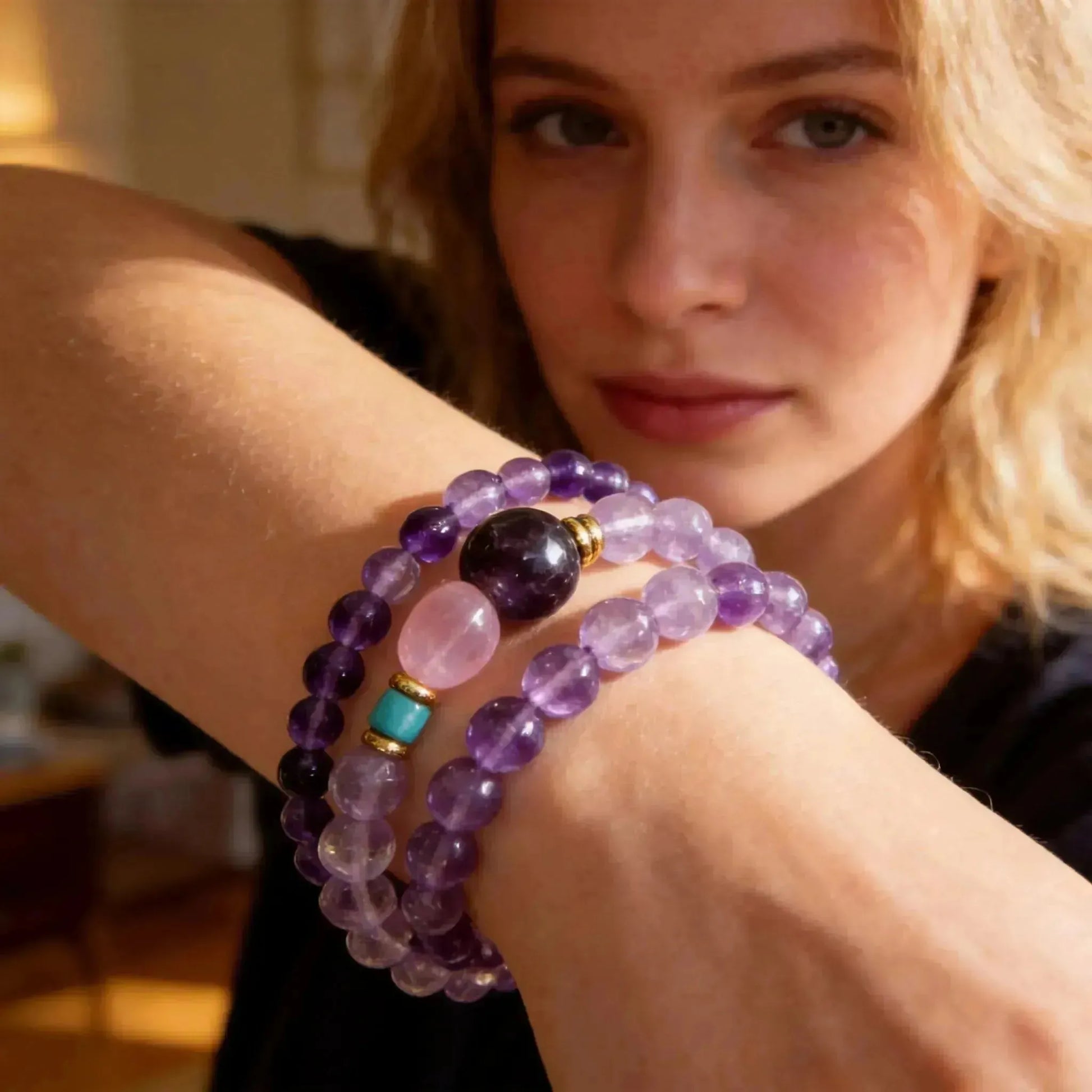 CHIGROVE Natural Amethyst Double Laye Bracelet | Healing Crystal Jewelry for Love & Daily Wear - ChiGrove