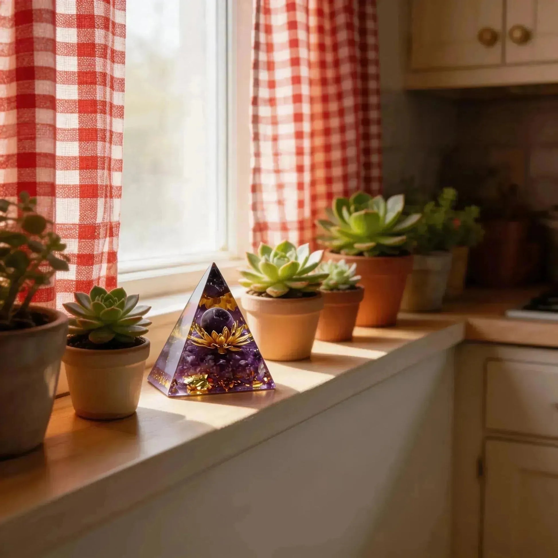 CHIGROVE Natural Amethyst Orgone Pyramid with Gold Lotus | Healing Crystal for Calm & Spiritual Balance - ChiGrove