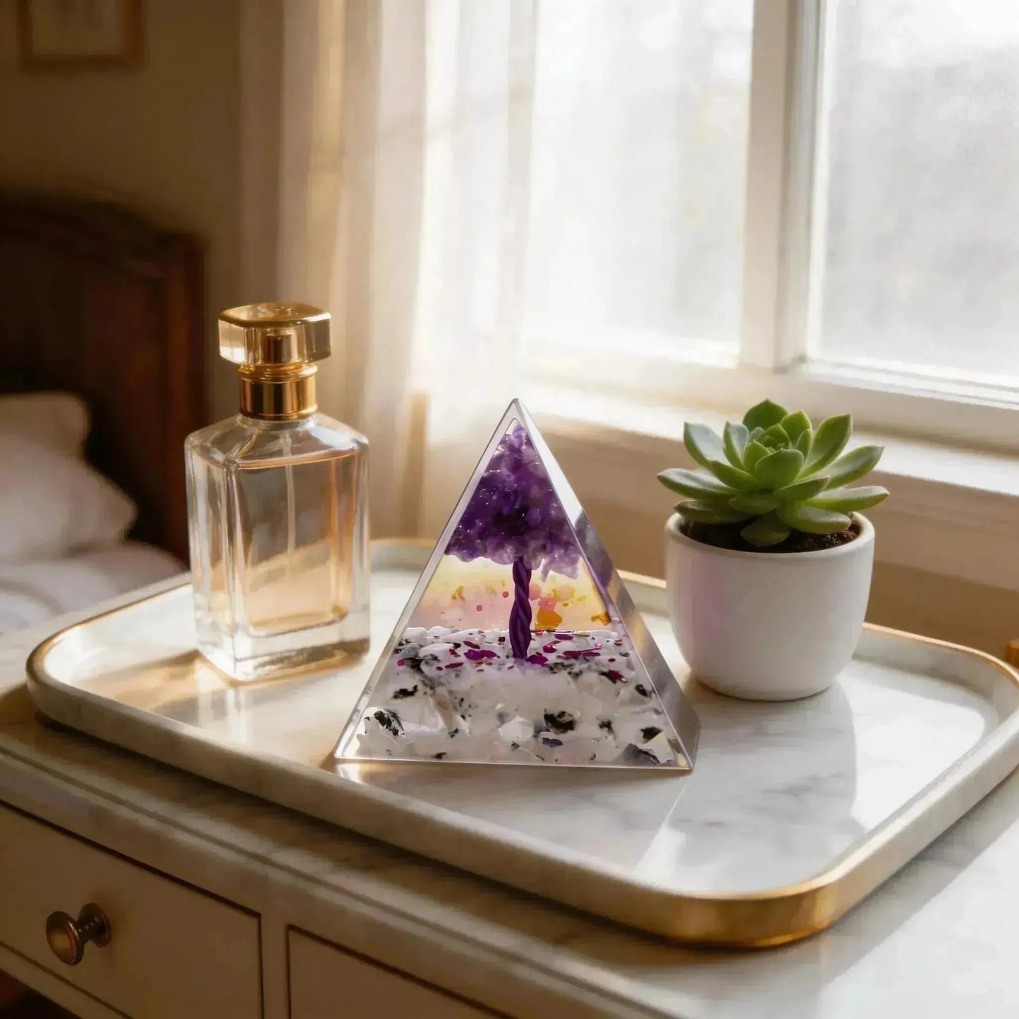 CHIGROVE Natural Amethyst Tree of Life Orgone Pyramid | Healing Crystal for Calm & Spiritual Balance - ChiGrove