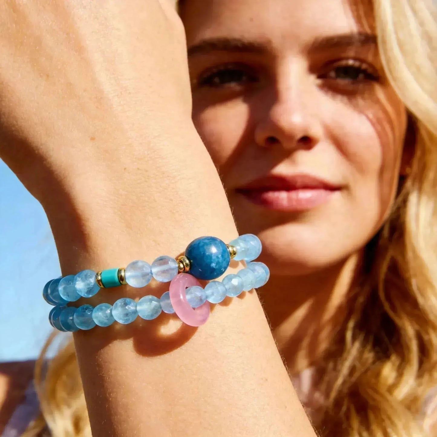 CHIGROVE Natural Aquamarine Double Laye Bracelet | Healing Crystal Jewelry for Love & Daily Wear - ChiGrove