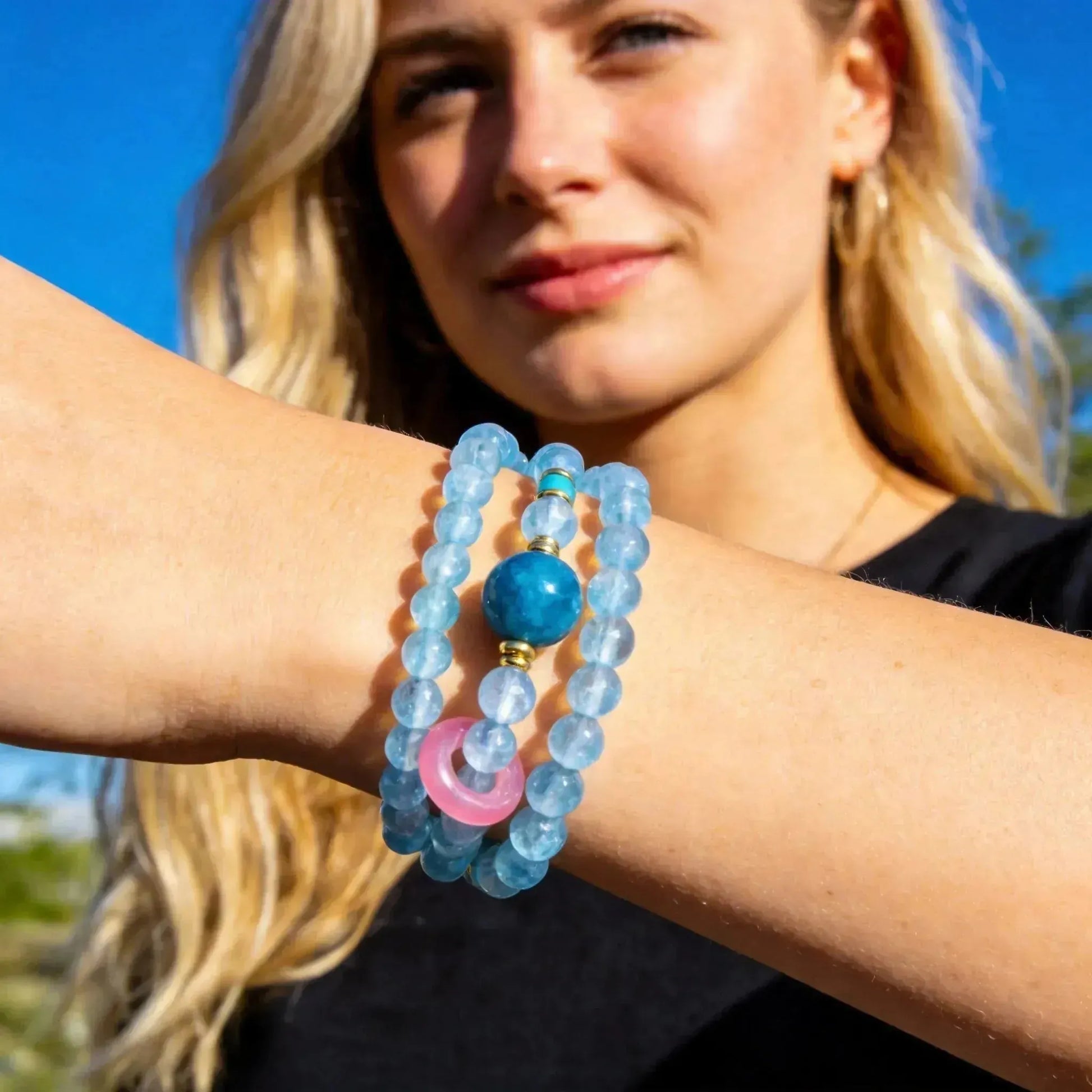 CHIGROVE Natural Aquamarine Double Laye Bracelet | Healing Crystal Jewelry for Love & Daily Wear - ChiGrove