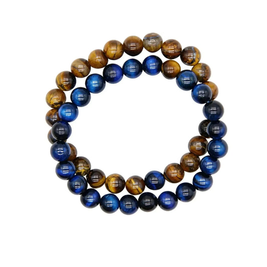 CHIGROVE Natural Blue & Brown Tiger Eye Bracelet Set | Healing Crystal Jewelry for Love & Daily Wear - ChiGrove