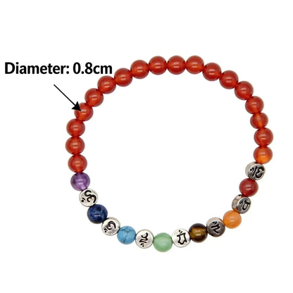 CHIGROVE Natural Carnelian 7 Chakra Healing Bracelet | Tibetan Om Mantra Jewelry for Meditation Self Care - ChiGrove