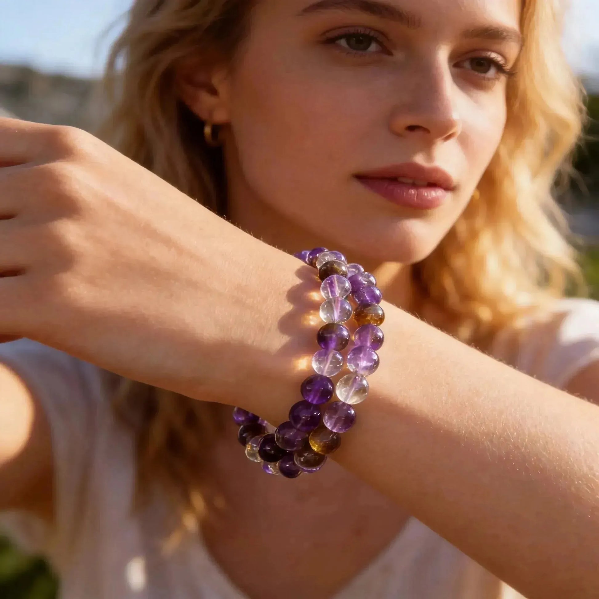 CHIGROVE Natural Grade 3 - Layer Amethyst Bracelet | Healing Crystal Jewelry for Love & Daily Wear - ChiGrove
