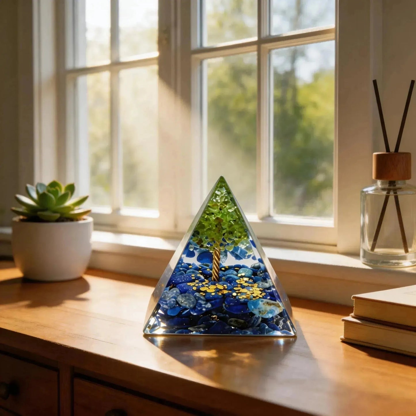 CHIGROVE Natural Lapis Lazuli & Peridot Tree of Life Orgone Pyramid | Healing Crystal for Calm & Spiritual Balance - ChiGrove