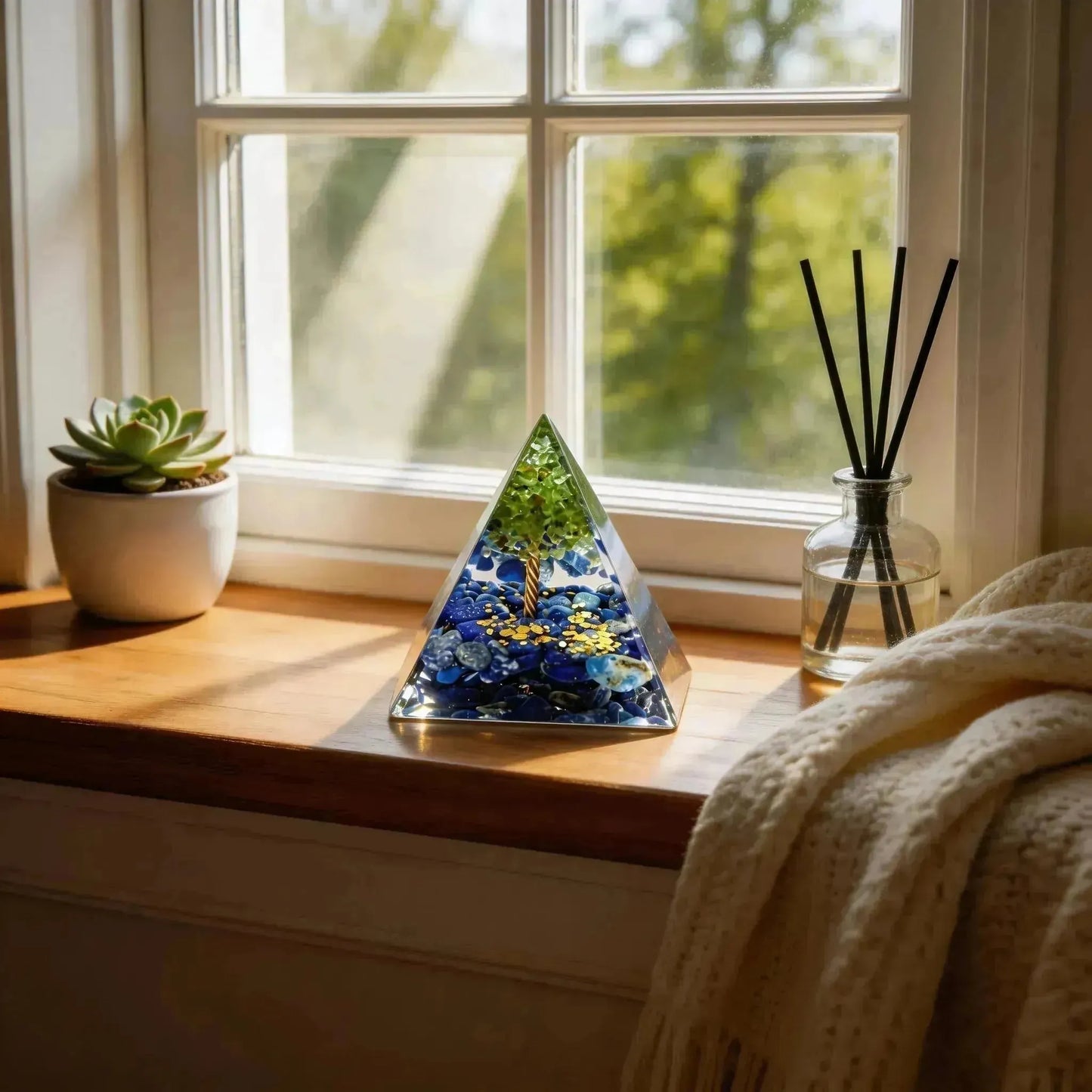 CHIGROVE Natural Lapis Lazuli & Peridot Tree of Life Orgone Pyramid | Healing Crystal for Calm & Spiritual Balance - ChiGrove