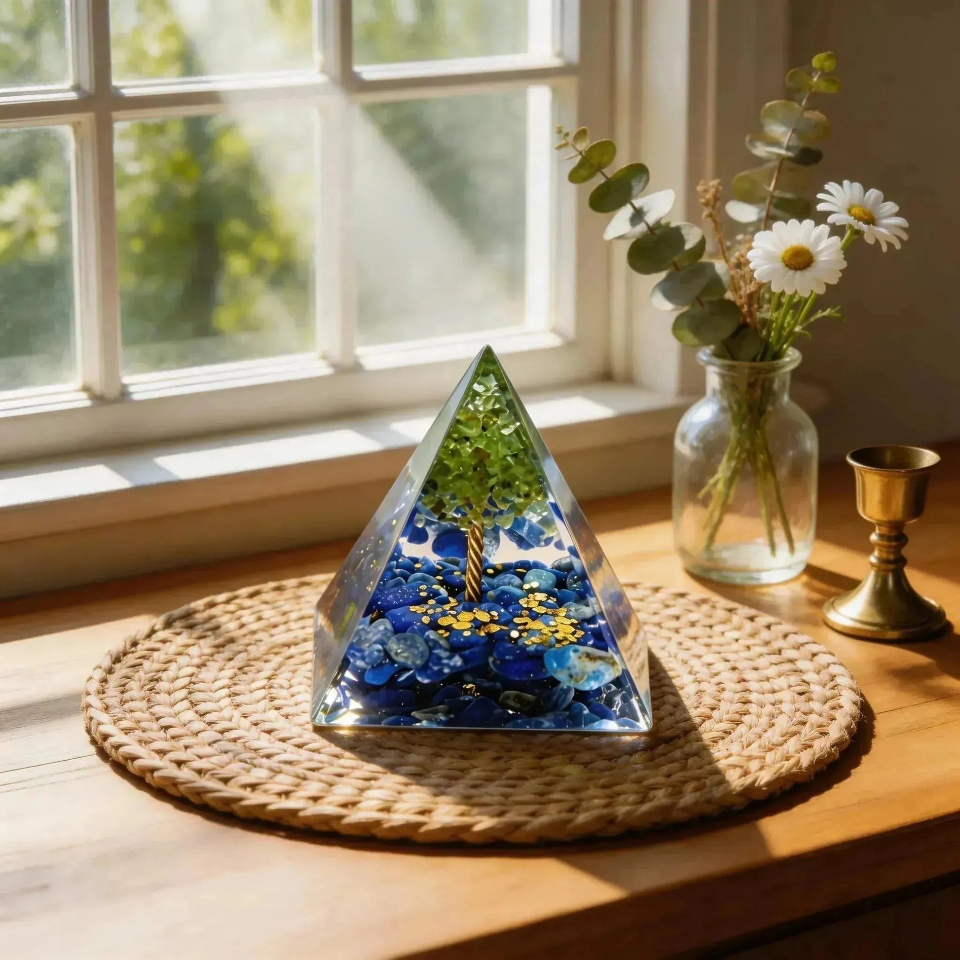 CHIGROVE Natural Lapis Lazuli & Peridot Tree of Life Orgone Pyramid | Healing Crystal for Calm & Spiritual Balance - ChiGrove