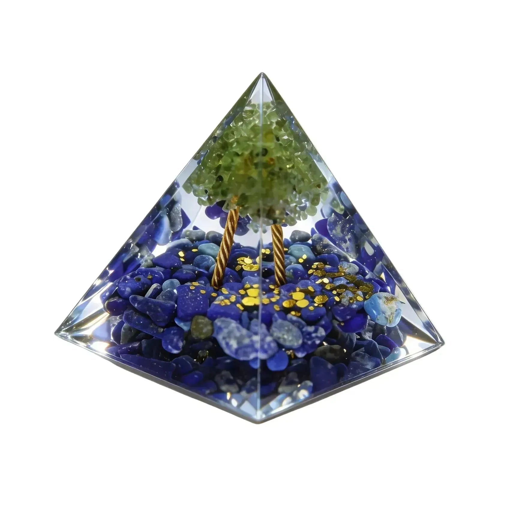 CHIGROVE Natural Lapis Lazuli & Peridot Tree of Life Orgone Pyramid | Healing Crystal for Calm & Spiritual Balance - ChiGrove