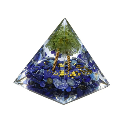 CHIGROVE Natural Lapis Lazuli & Peridot Tree of Life Orgone Pyramid | Healing Crystal for Calm & Spiritual Balance - ChiGrove