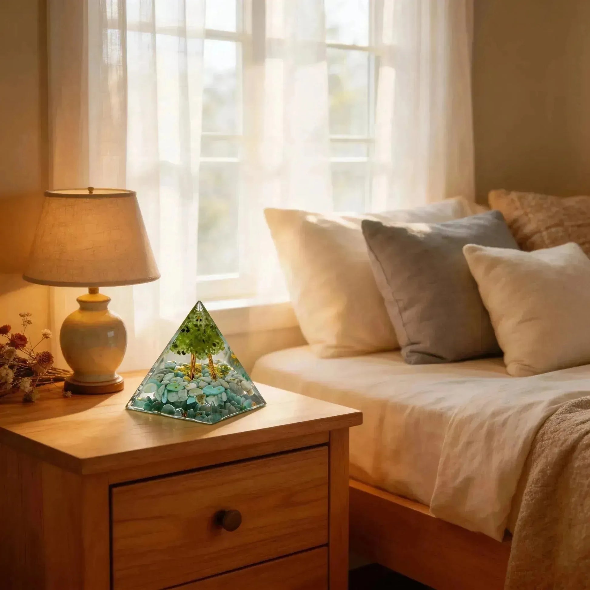 CHIGROVE Natural Peridot Tree of Life Orgone Pyramid | Healing Crystal for Calm & Spiritual Balance - ChiGrove