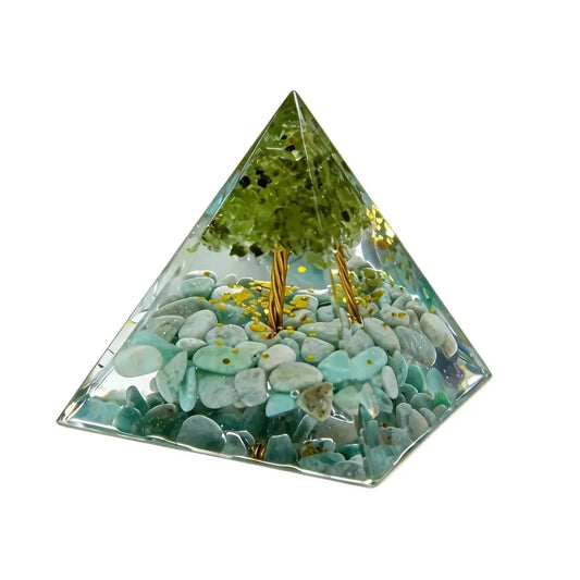 CHIGROVE Natural Peridot Tree of Life Orgone Pyramid | Healing Crystal for Calm & Spiritual Balance - ChiGrove