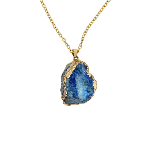 CHIGROVE Natural Raw Blue Agate Crystal Necklace | Healing Jewelry for Women Daily Wear & Gifting - ChiGrove