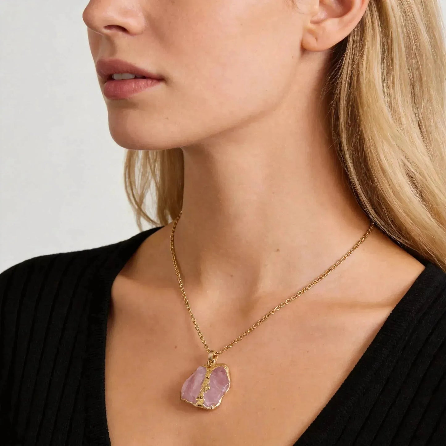 CHIGROVE Natural Raw Rose Quartz Crystal Necklace | Healing Jewelry for Women Self Care Gifts - ChiGrove