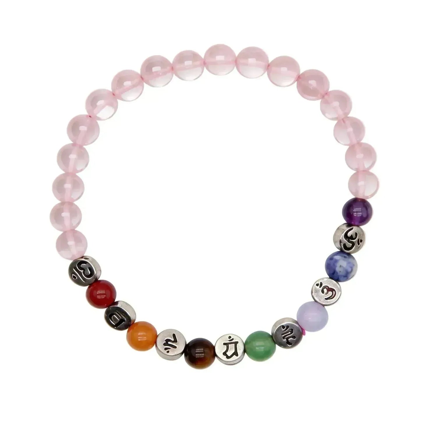 CHIGROVE Natural Rose Quartz 7 Chakra Mantra Bracelet | Healing Jewelry for Meditation & Self Care - ChiGrove