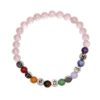 CHIGROVE Natural Rose Quartz 7 Chakra Mantra Bracelet | Healing Jewelry for Meditation & Self Care - ChiGrove