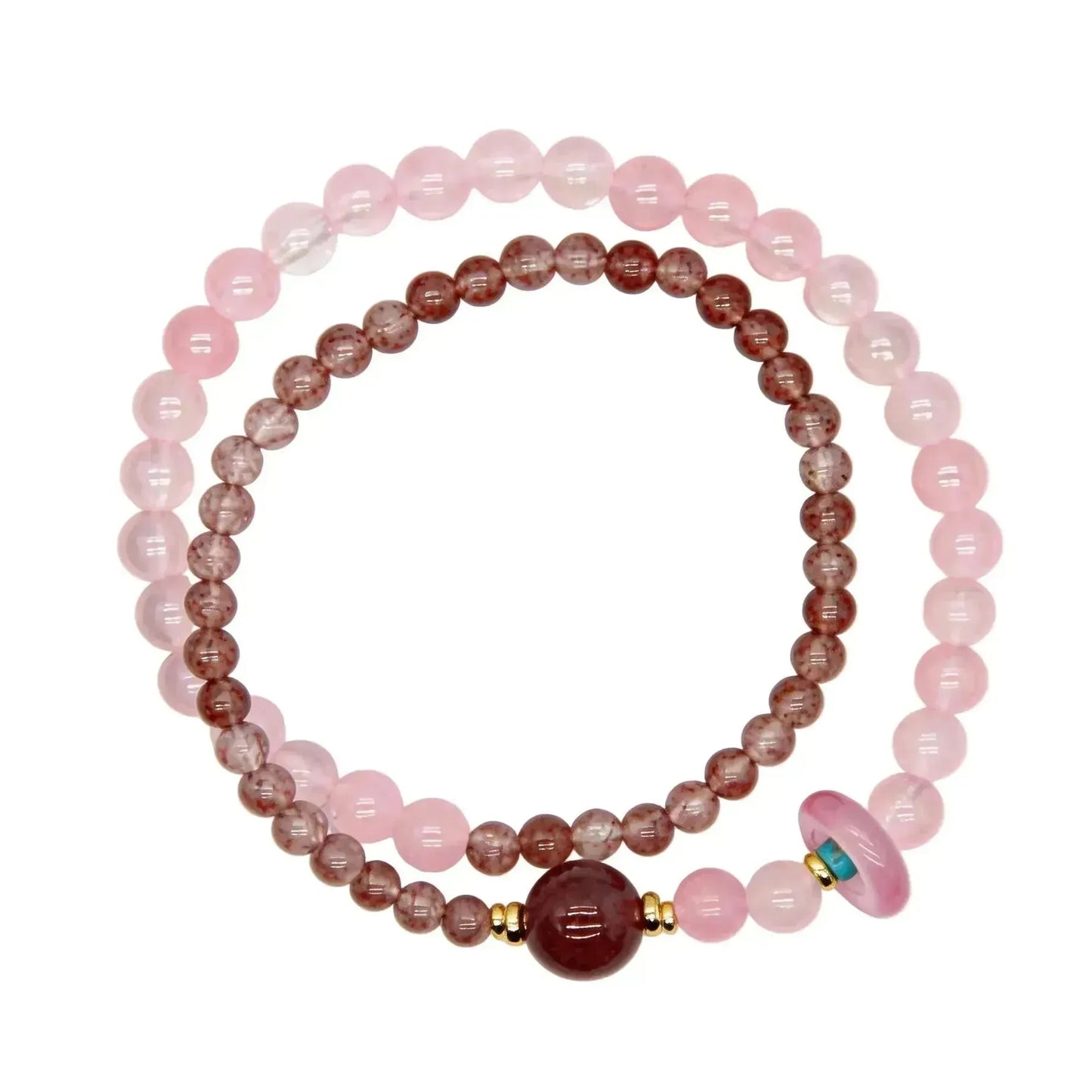CHIGROVE Natural Rose Quartz & Strawberry Quartz Double Laye Bracelet | Healing Crystal Jewelry for Love & Daily Wear - ChiGrove
