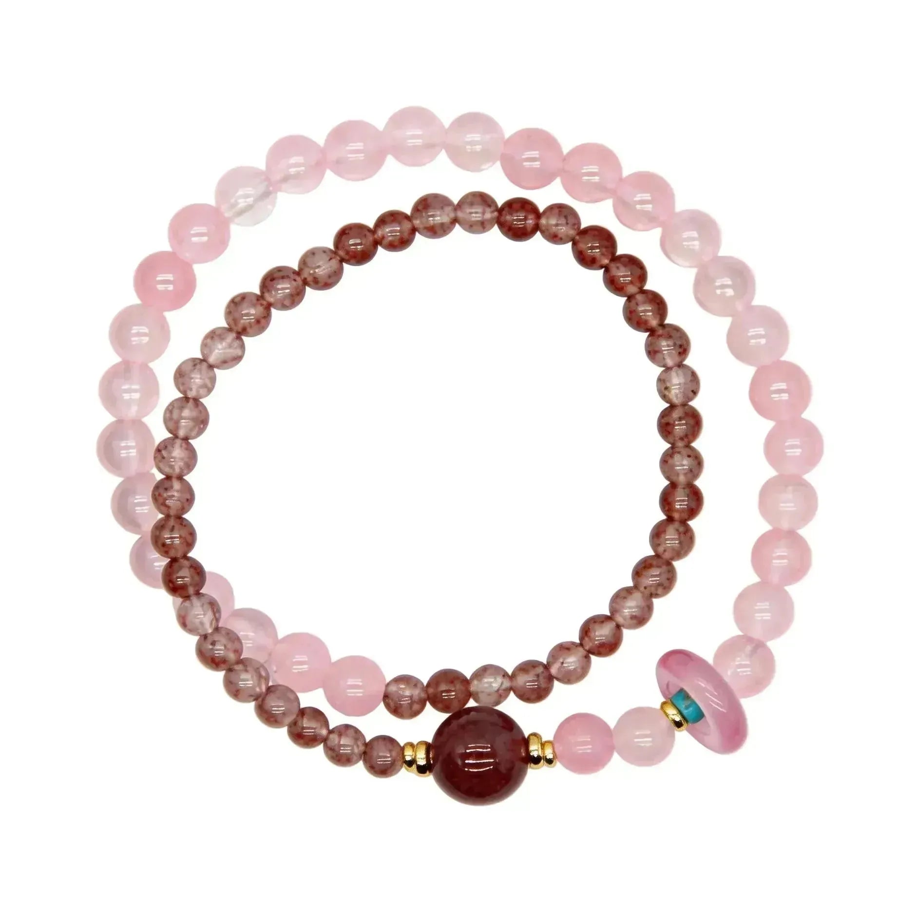 CHIGROVE Natural Rose Quartz & Strawberry Quartz Double Laye Bracelet | Healing Crystal Jewelry for Love & Daily Wear - ChiGrove