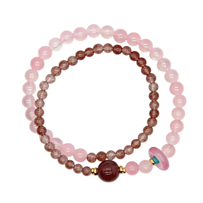 CHIGROVE Natural Rose Quartz & Strawberry Quartz Double Laye Bracelet | Healing Crystal Jewelry for Love & Daily Wear - ChiGrove
