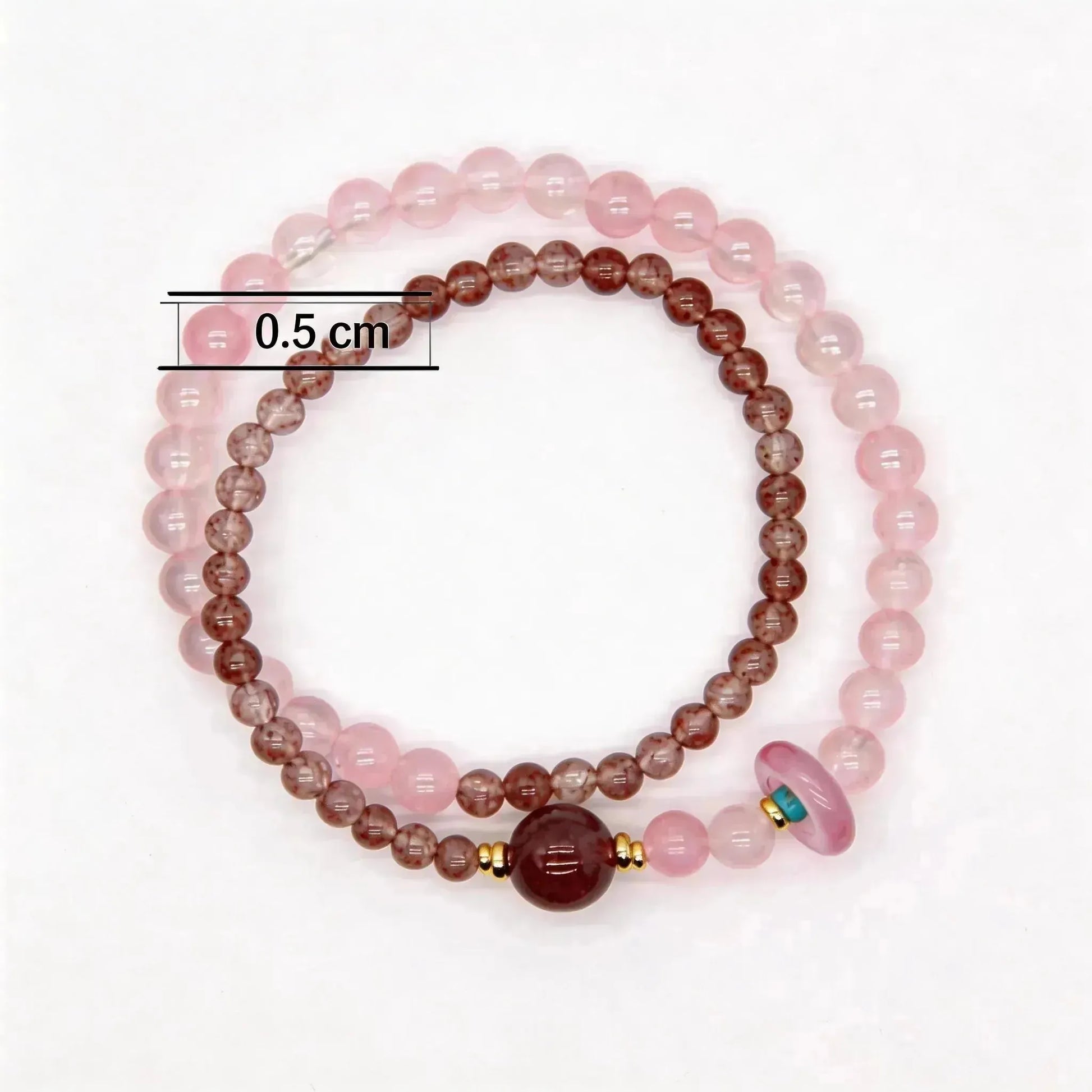 CHIGROVE Natural Rose Quartz & Strawberry Quartz Double Laye Bracelet | Healing Crystal Jewelry for Love & Daily Wear - ChiGrove