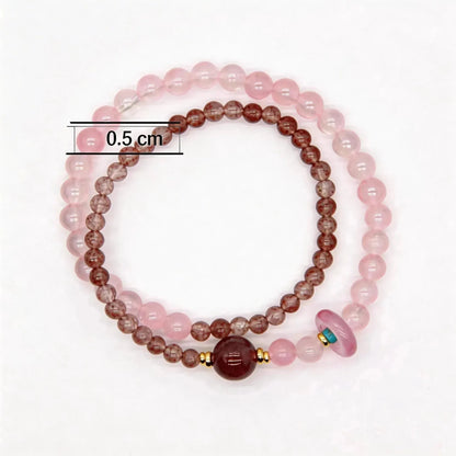 CHIGROVE Natural Rose Quartz & Strawberry Quartz Double Laye Bracelet | Healing Crystal Jewelry for Love & Daily Wear - ChiGrove