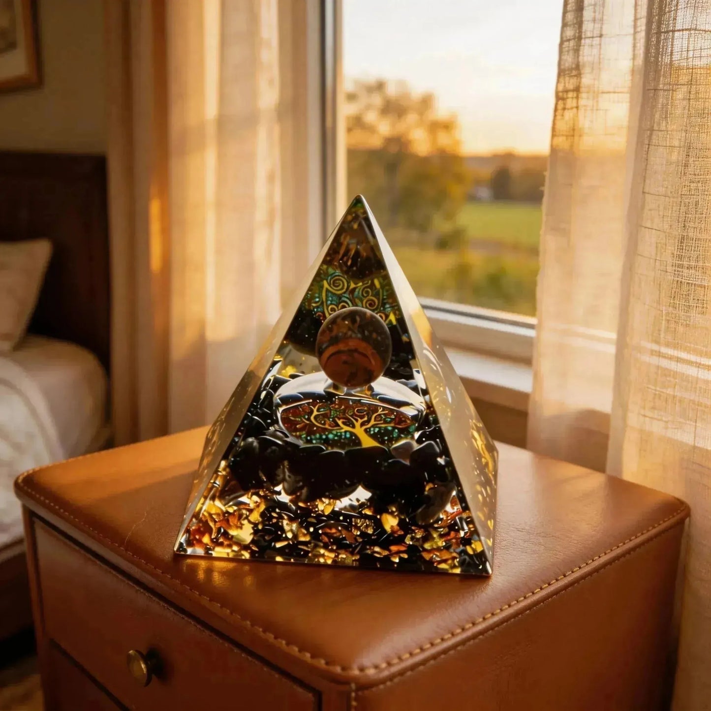 CHIGROVE Natural Tiger's Eye Tree of Life Orgone Pyramid | Healing Crystal for Calm & Spiritual Balance - ChiGrove