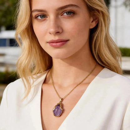 CHIGROVE Raw Amethyst Crystal Necklace | Healing Jewelry for Women Self Care - ChiGrove