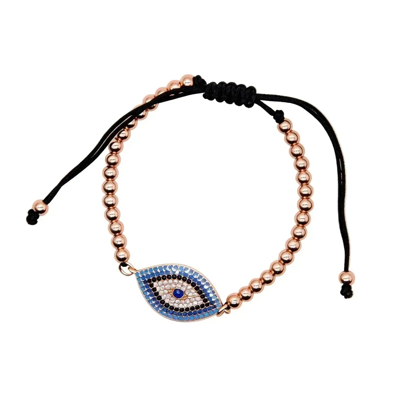 CHIGROVE Rose Gold Beaded Evil Eye Bracelet | Adjustable Protection Jewelry for Women Spiritual Gifts - ChiGrove