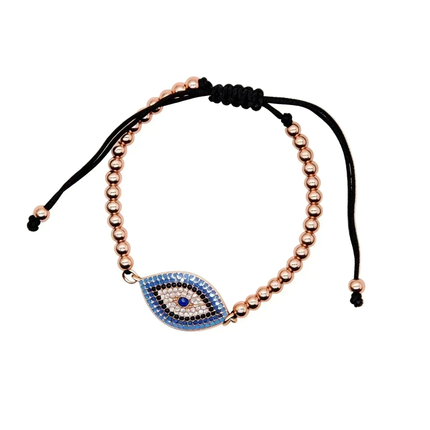 CHIGROVE Rose Gold Beaded Evil Eye Bracelet | Adjustable Protection Jewelry for Women Spiritual Gifts - ChiGrove